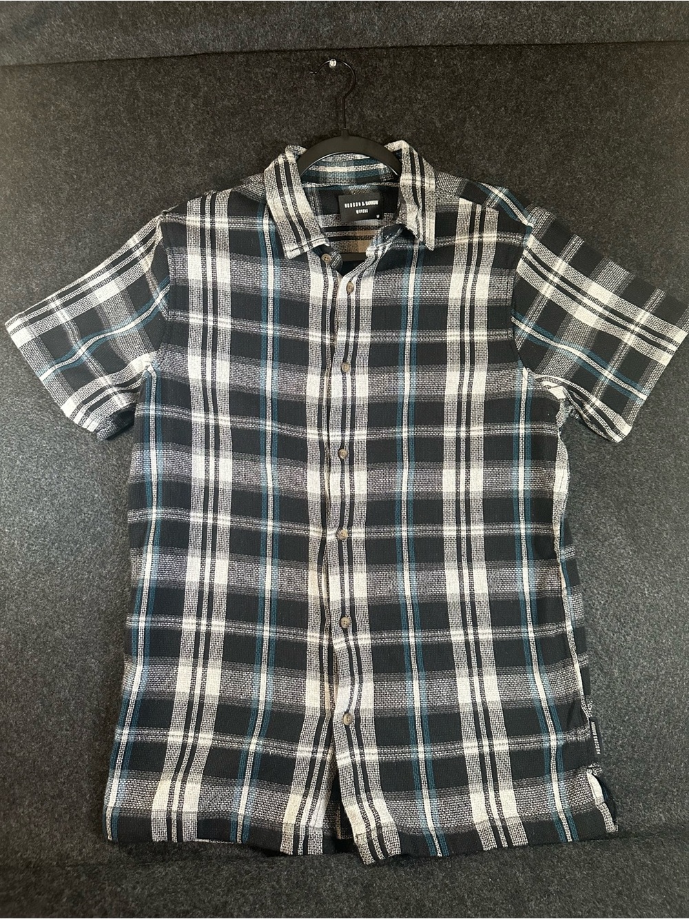 Hudson & Barrow Men's Medium Black Plaid Short Sleeve Button Up Shirt